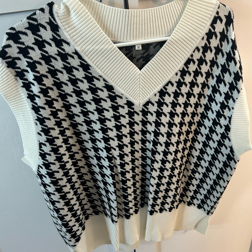 Black and White Houndstooth Sweater Vest